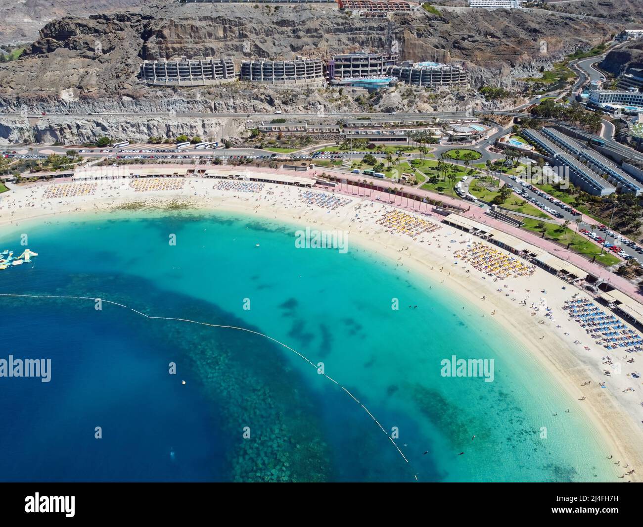 Playa de Amadores Gran Canaria turquoise water white sand beach aerial