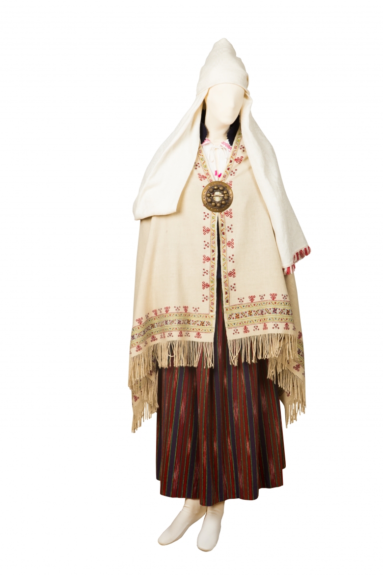 Woman's costume with white shawl