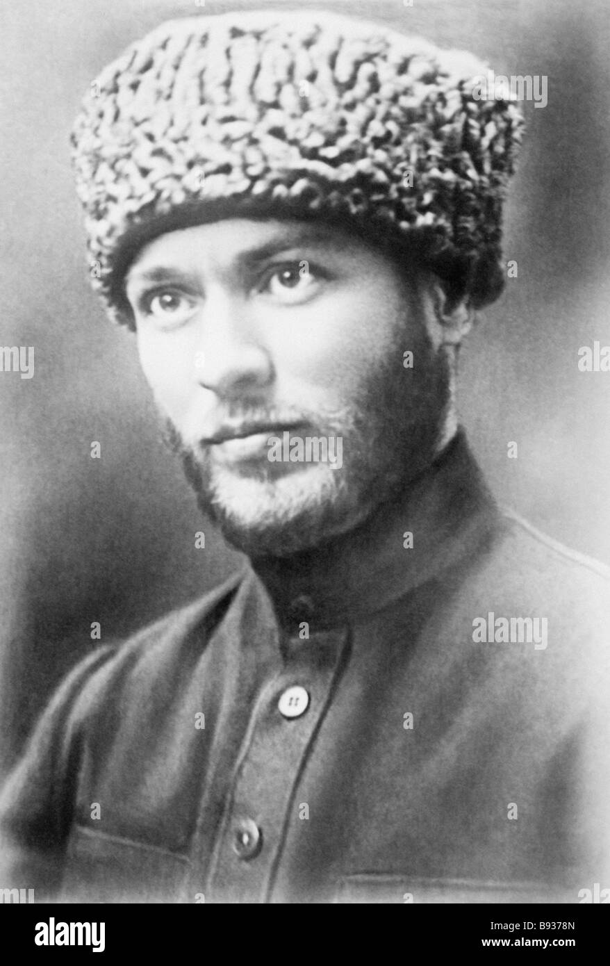 Mikhail Sholokhov young writer portrait 1920s black and white historical photo style