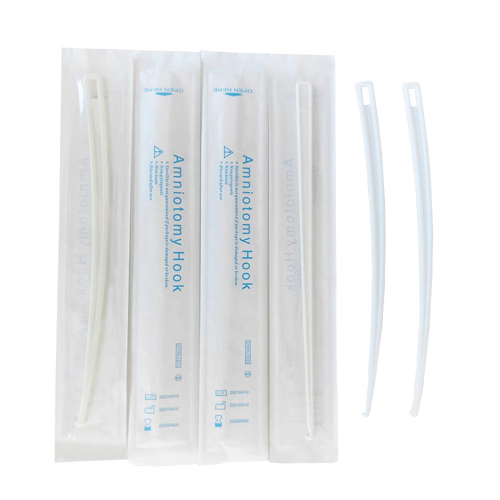 photo of plastic amnihook in sterile packaging, medical supplies