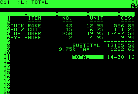 VisiCalc screenshot apple II computer screen vintage