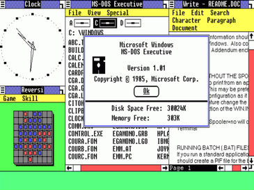 Windows 1.0 screenshot or generic retro computer interface 1980s style