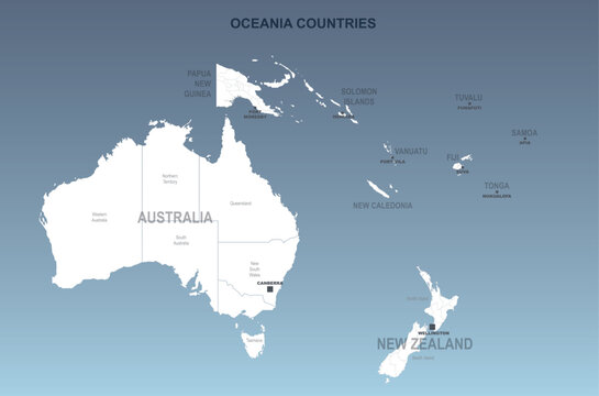 Map of Oceania showing Australia New Zealand and South Pacific islands