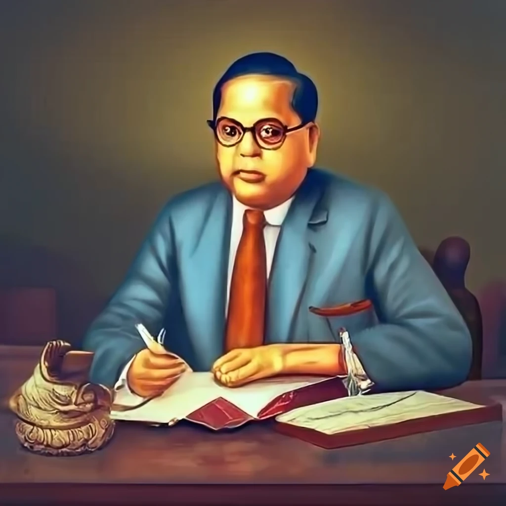 Dr. Ambedkar writing the constitution, historical painting style