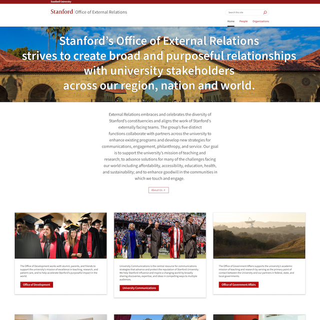 Stanford University website homepage screenshot