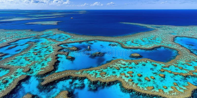 Great Barrier Reef aerial view turquoise water and coral