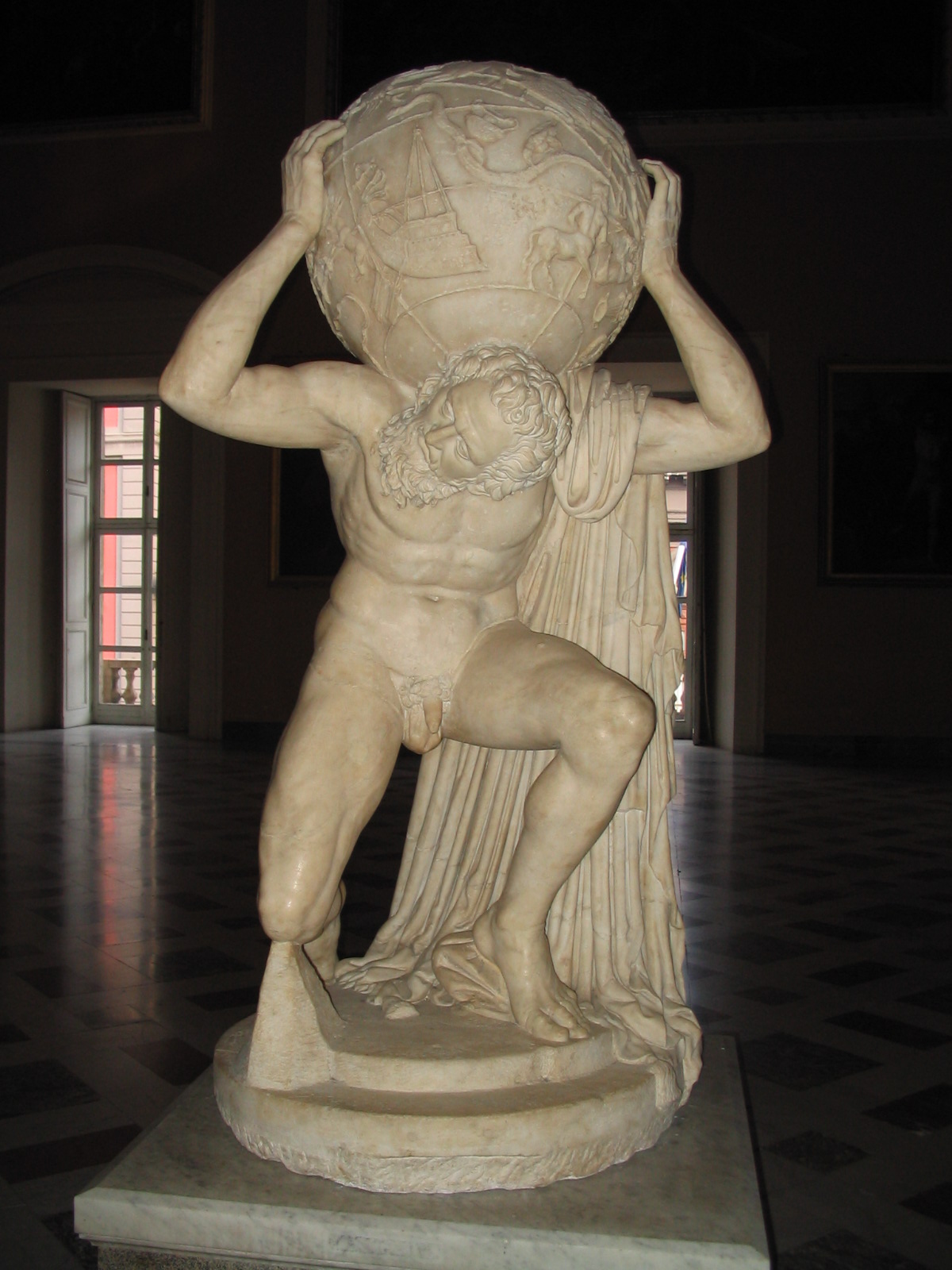 Hercules holding up the sky Atlas Farnese Globe statue or classical art