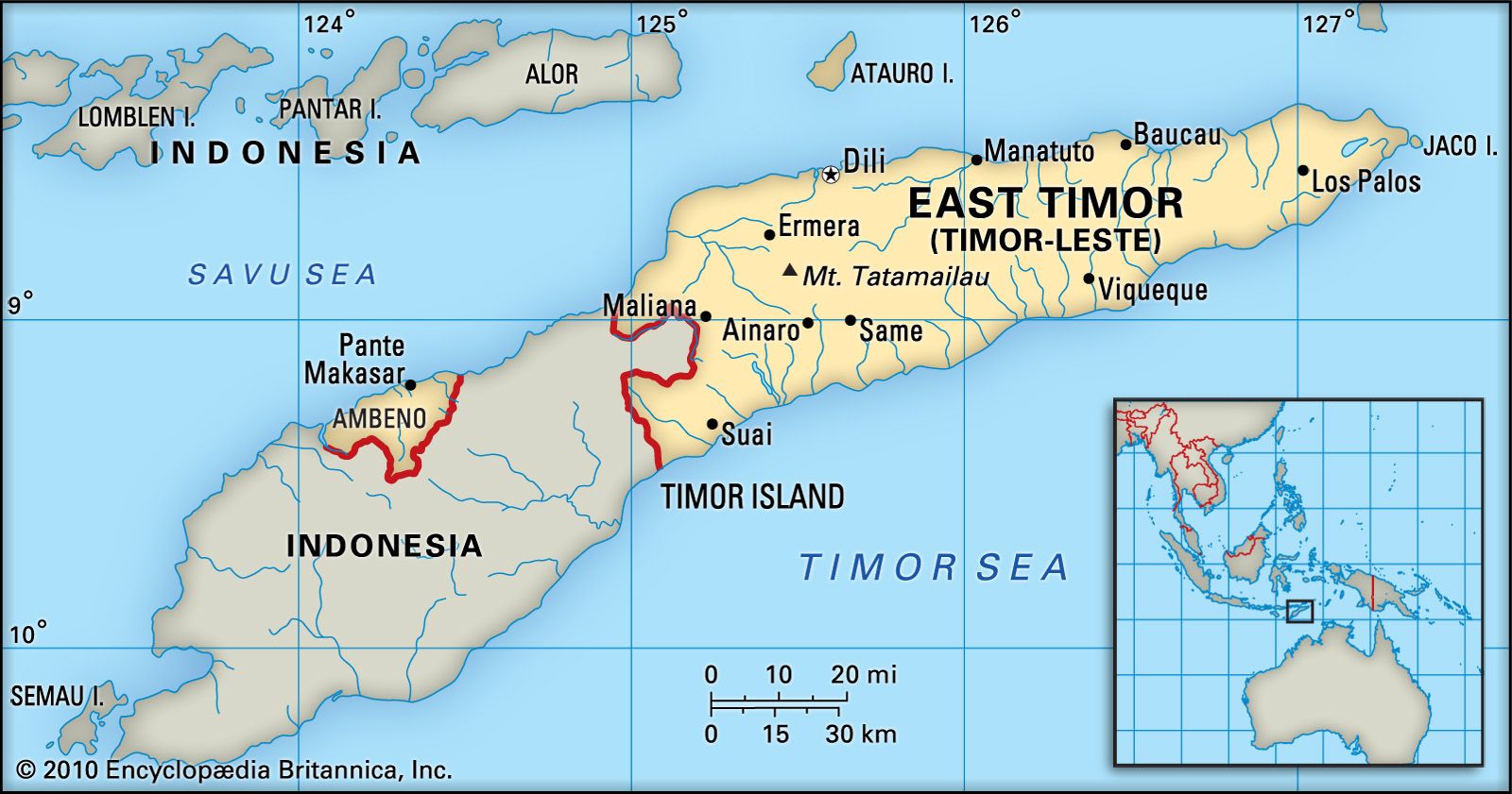 Map of Timor-Leste East Timor showing location in Southeast Asia near Indonesia and Australia